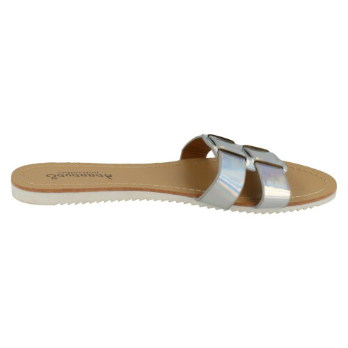 (UK 4, Silver) Ladies Savannah Flat Two Strap Mule 2