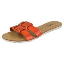 (UK 4, Coral (Orange)) Ladies Savannah Flat Two Strap Mule