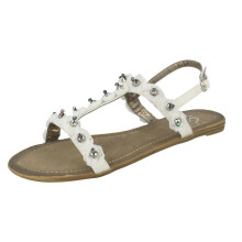 (UK 7, White) Ladies Spot On Beaded Flower Sandal