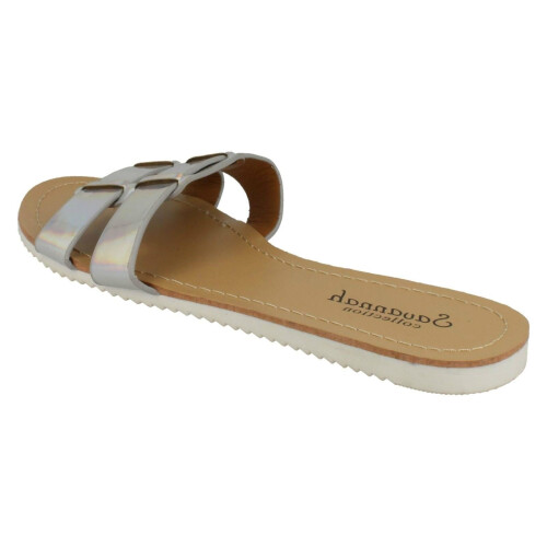 (UK 4, Silver) Ladies Savannah Flat Two Strap Mule 1