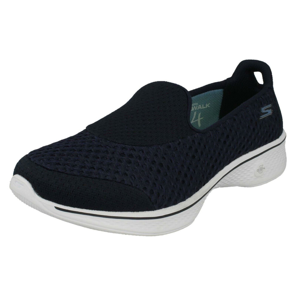 (UK 9, Navy/White (Blue)) Ladies Skechers Slip On Pumps Go Walk 4 Kindle 14145