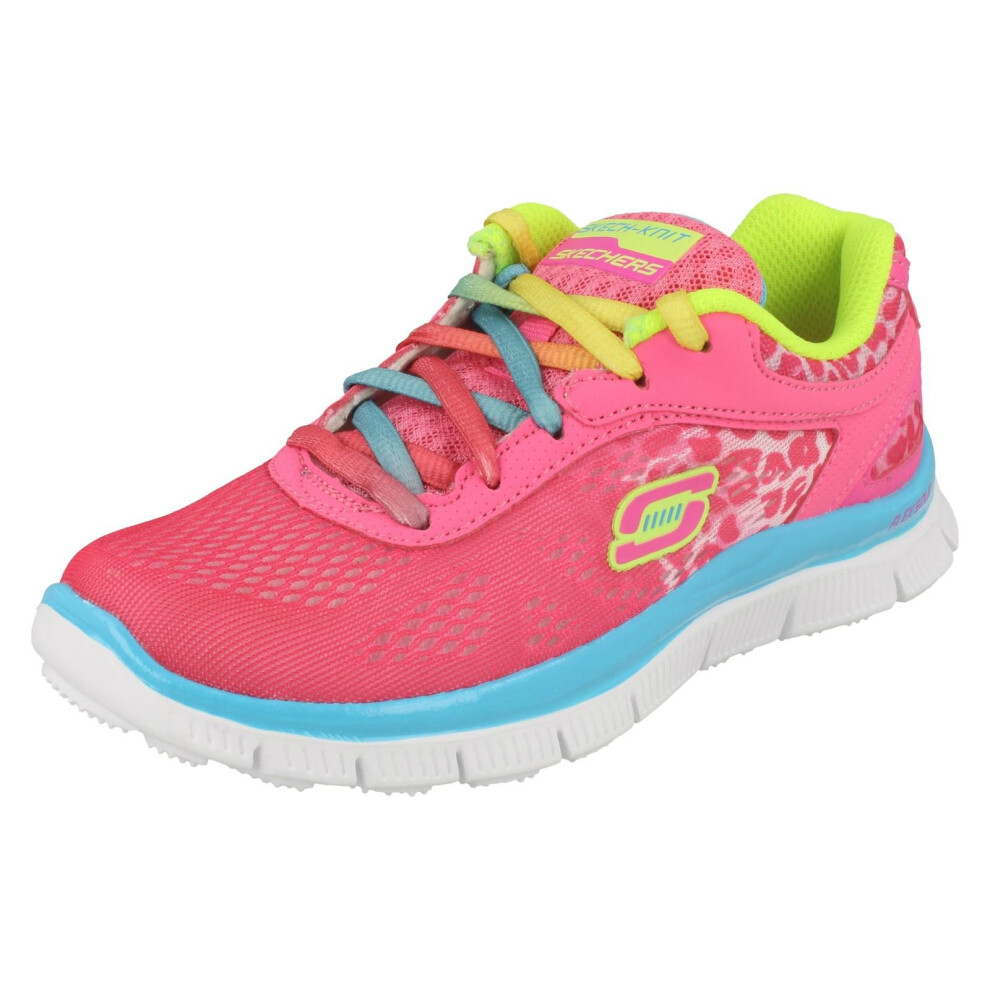 (UK 12.5 Child, Neon Pink (Pink)) Girls Skechers Casual Trainers Serengeti 8189L