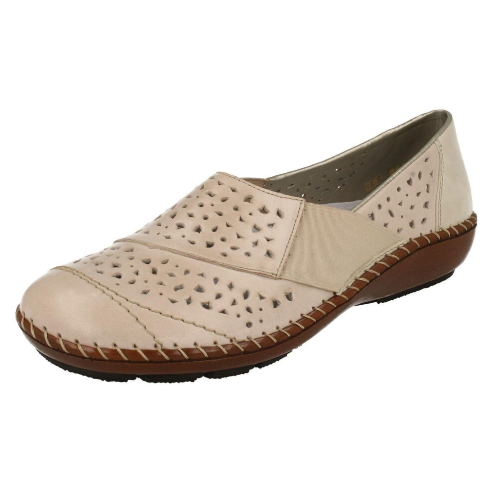 (UK 6.5, Beige) Ladies Rieker Slip On Casual Day Shoes 44856