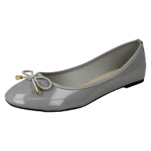 (UK 5, Grey) Ladies Spot On Patent Ballerina Shoes