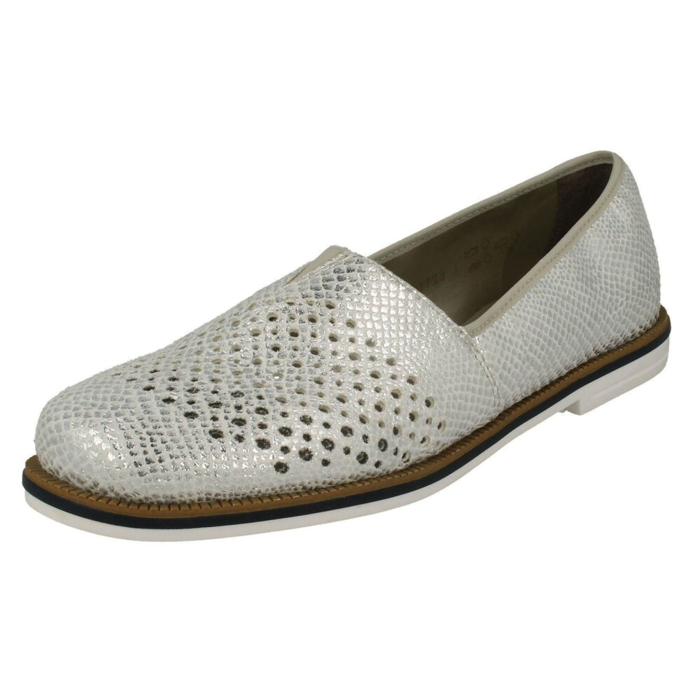 (UK 7.5, White) Ladies Rieker Slip On Casual Loafers 45555