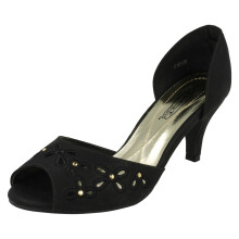 (UK 7, Black) Ladies Spot On Peep Toe Slip On Court Shoe