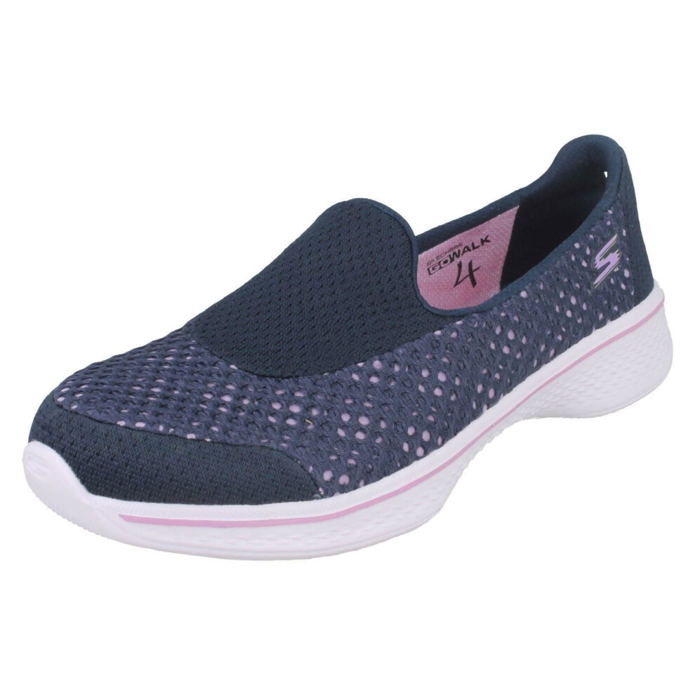 (UK 13 Child, Navy/Lavender (Blue)) Girls Skechers Flats With Mesh Detail Go Walk 4 Kindle 81118