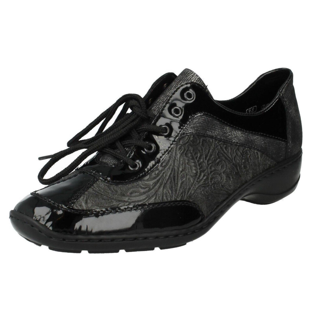 (UK 7.5, Black Combi) Ladies Rieker Lace Up Shoes 58312