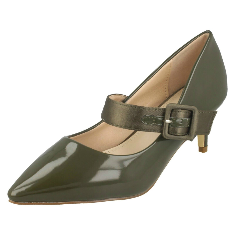 (UK 6, Olive (Green)) Ladies Spot On Chunky Buckle Strap Court Shoes F90059