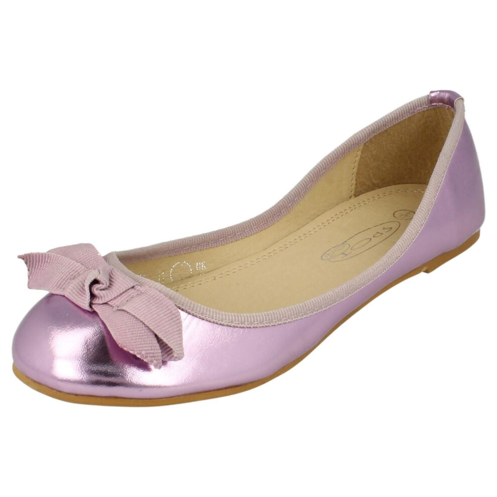 (UK 5, Purple) Ladies Spot On Flat Ballerina Ribbon Bow Vamp Shoe
