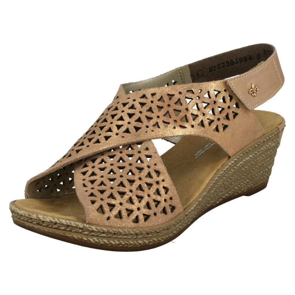 Rieker (Uk 6.5, Rosa (Pink)) Ladies Wedged Heel Slingback Sandals 62484 Pink