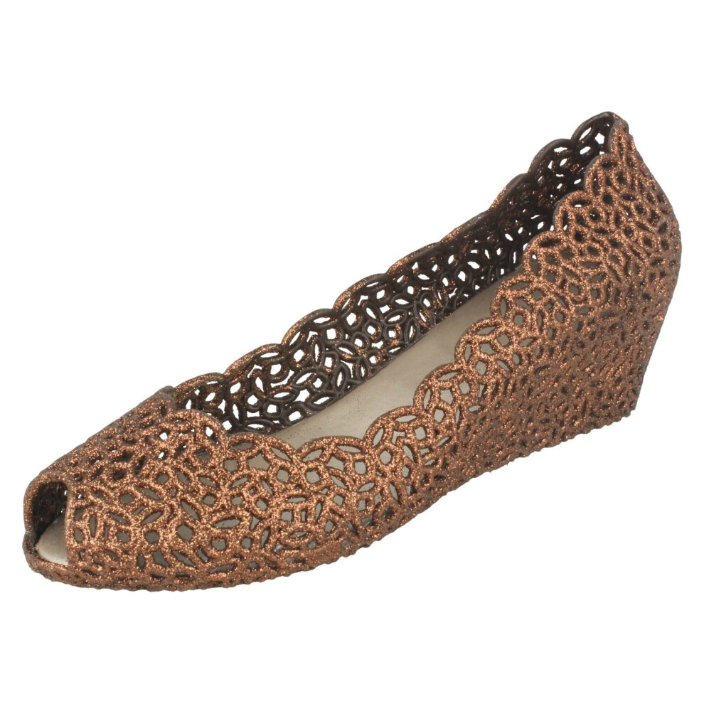 (UK 6, Bronze (Brown)) Ladies Savannah Slip On Open Toe Ballerina Style Wedge Shoes