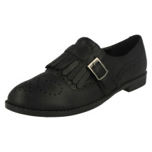 (UK 6, Black) Ladies Spot On Brogue Style Slip On Shoes