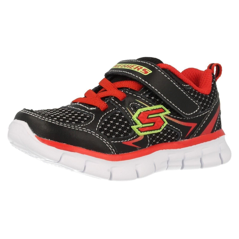 (UK 8 Child, Black/Red (Black)) Boys Skechers Foamies Mini Dash 95090