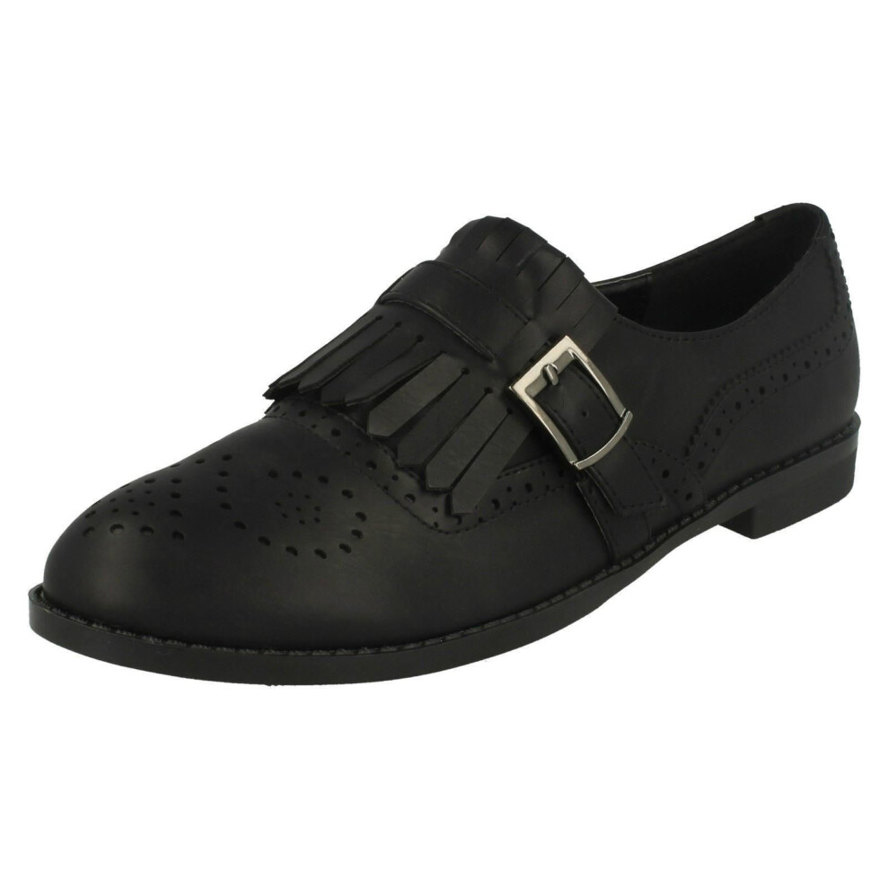 (UK 7, Black) Ladies Spot On Brogue Style Slip On Shoes