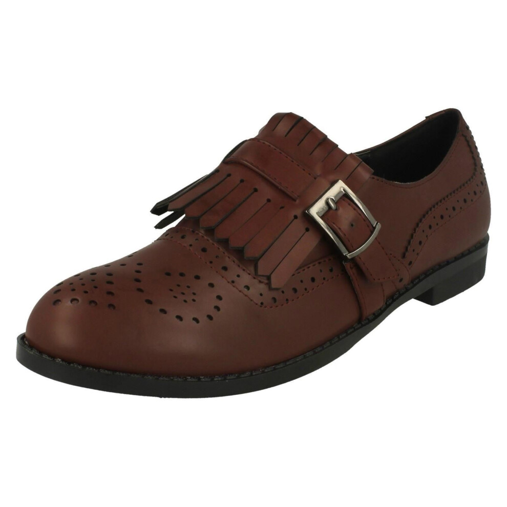 Spot On (Uk 6, Bordo (Red)) Ladies Brogue Style Slip On Shoes Red