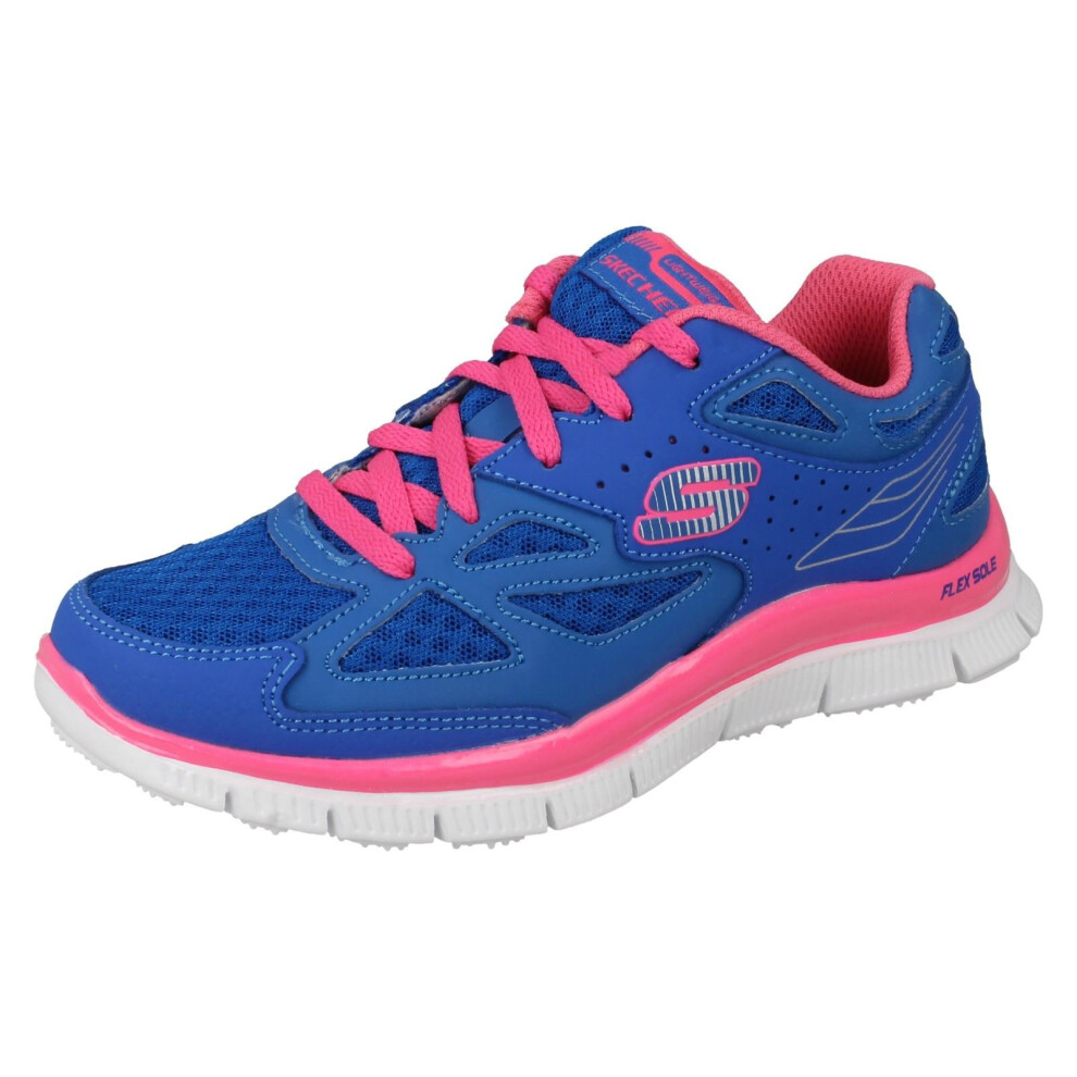 (UK 12 Child, Blue/Neon Pink (Blue)) Girls Skechers Memory Foam Trainers Align 81895