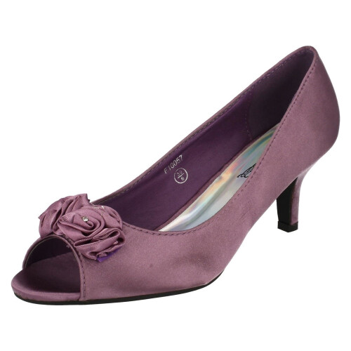 (UK 5, Purple) Ladies Spot On Peep Toe Shoes with Flower Detail