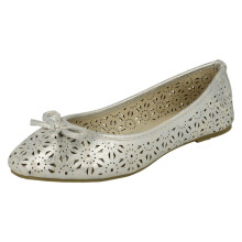 (UK 8, Silver) Ladies Spot On Slip On Ballerina Shoes