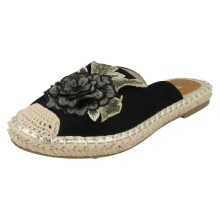 (UK 5, Black) Ladies Spot On Flower Embellishment Espadrille Mules