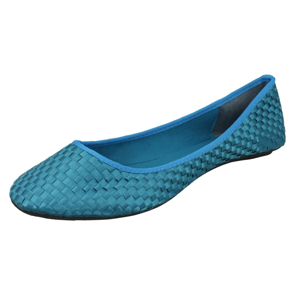 (UK 5, Blue) Ladies Spot On Flat Ballerina