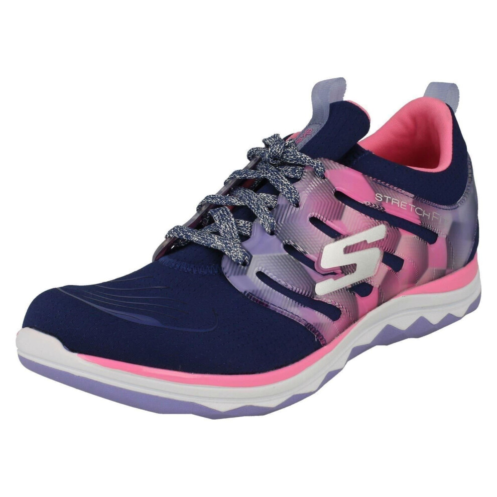 (UK 9.5 Child, Navy/Hot Pink (Blue)) Girls Skechers Casual Lace Up Trainers Diamond Runner 81560