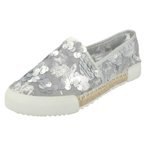 (UK 6, Silver) Ladies Savannah Flat Sequin Espadrilles