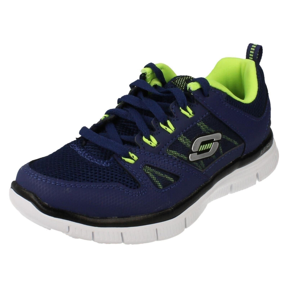 (UK 10.5 Child, Navy/Yellow (Blue)) Boys Skechers Casual Lace Up Trainers Flex Advantage 95521