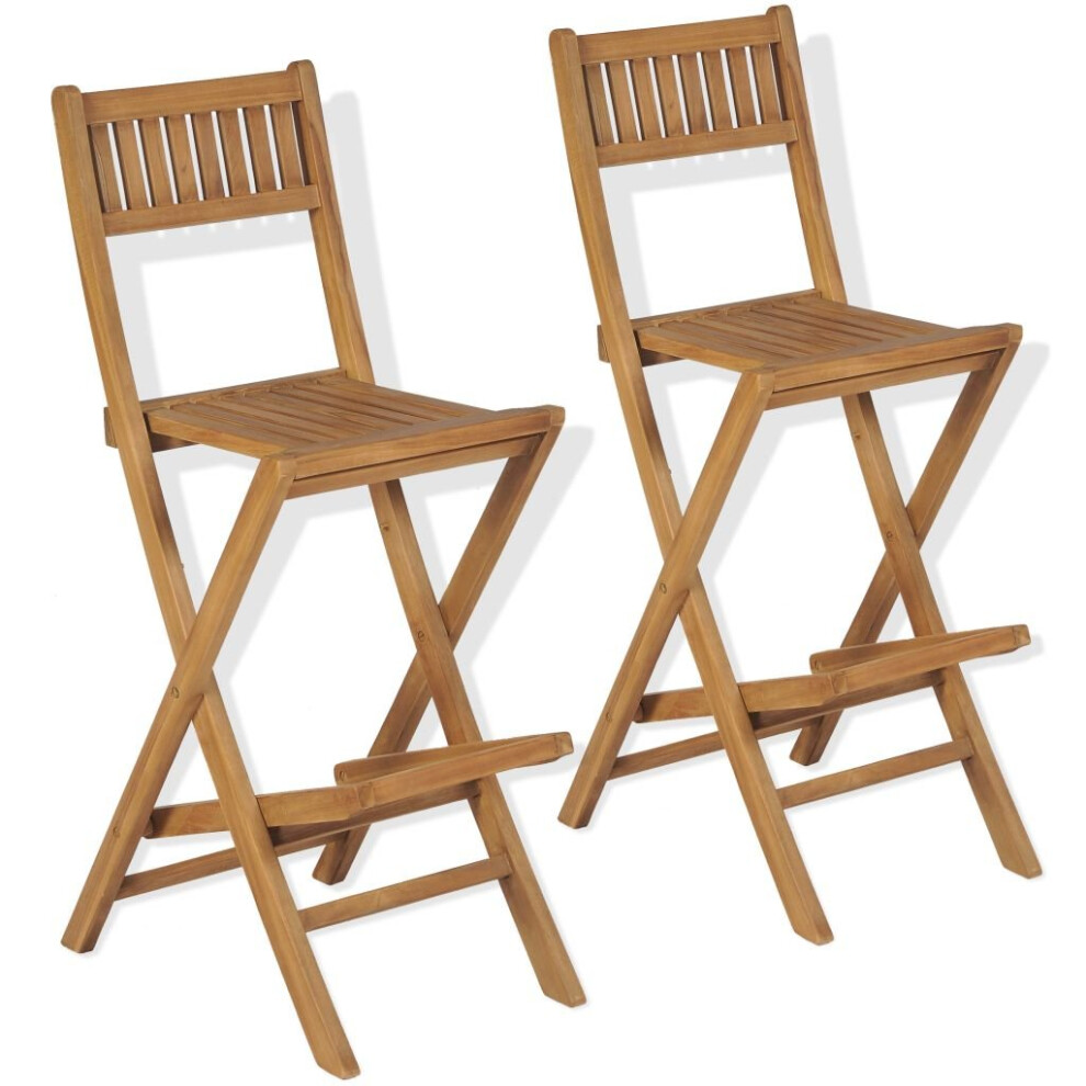 vidaXL 2x Teak Outdoor Bar Stools 39.5x61x114cm Garden Folding Chair Seat