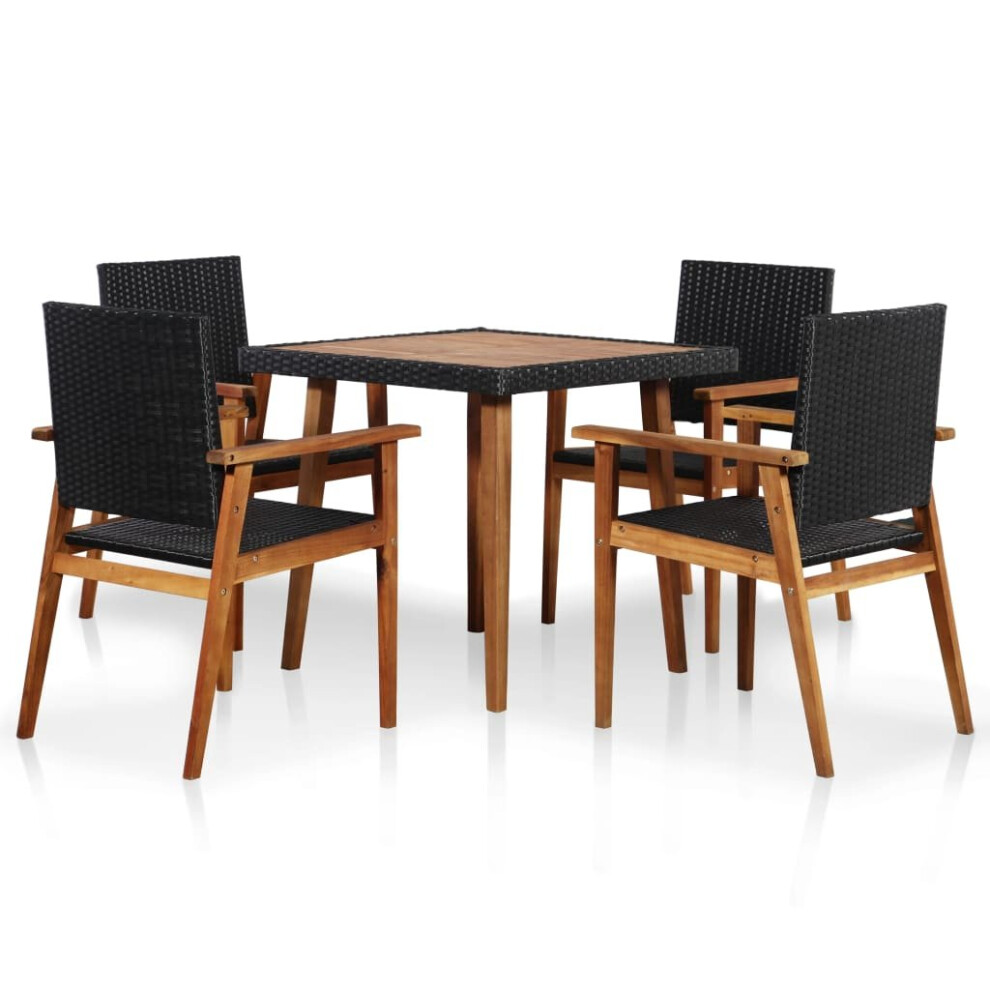 Vidaxl Outdoor Dining Set 5Pcs Poly Rattan And Brown Garden Table Chair Black