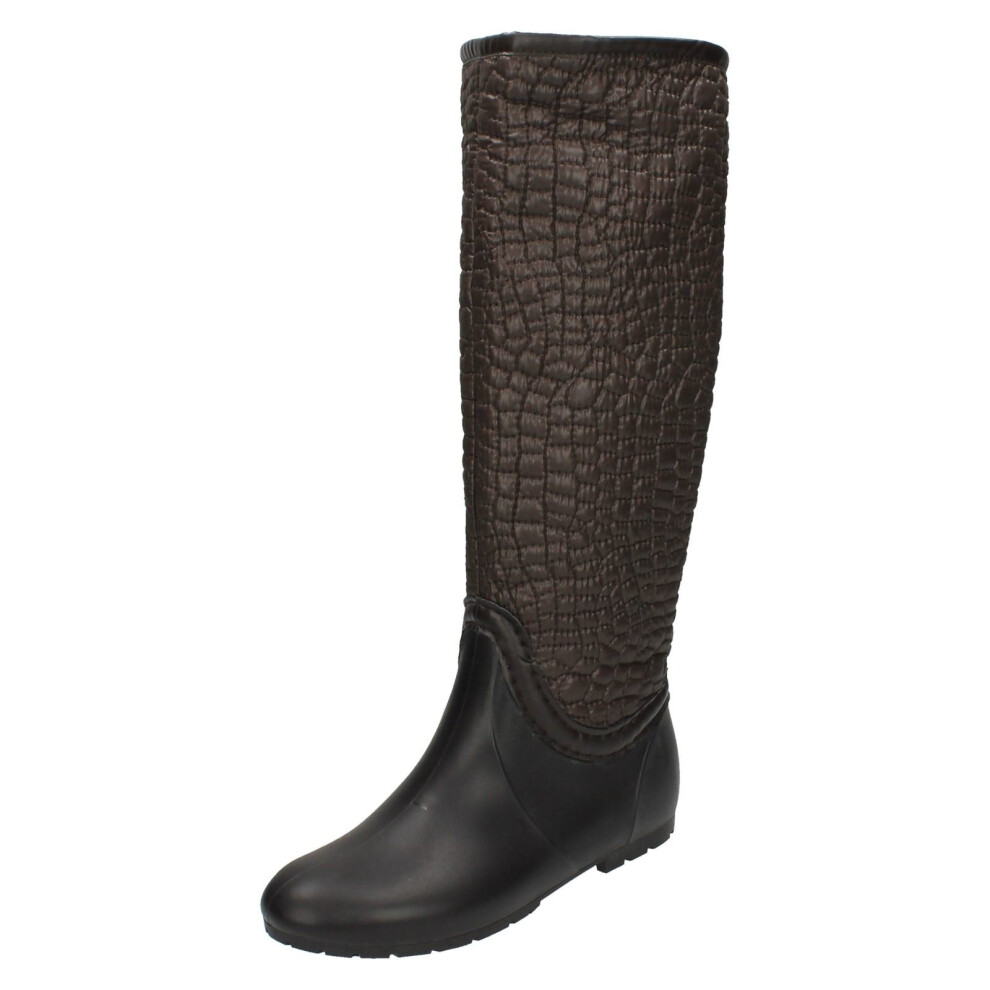 (UK 7, Brown) Ladies Spot On Crocodile Style Wellington Boots