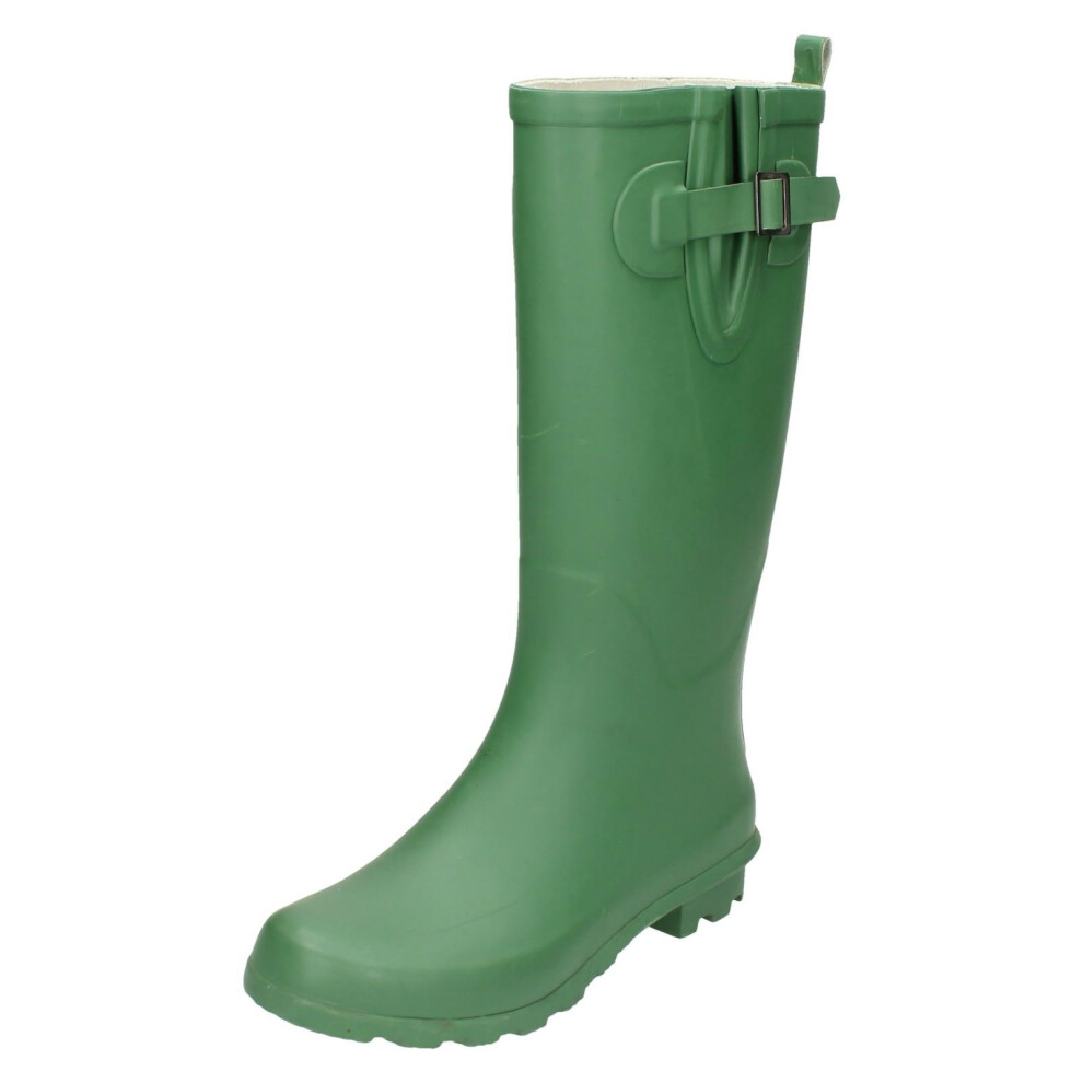 (UK 5, Green) Ladies Spot On Flat Wellington Boots