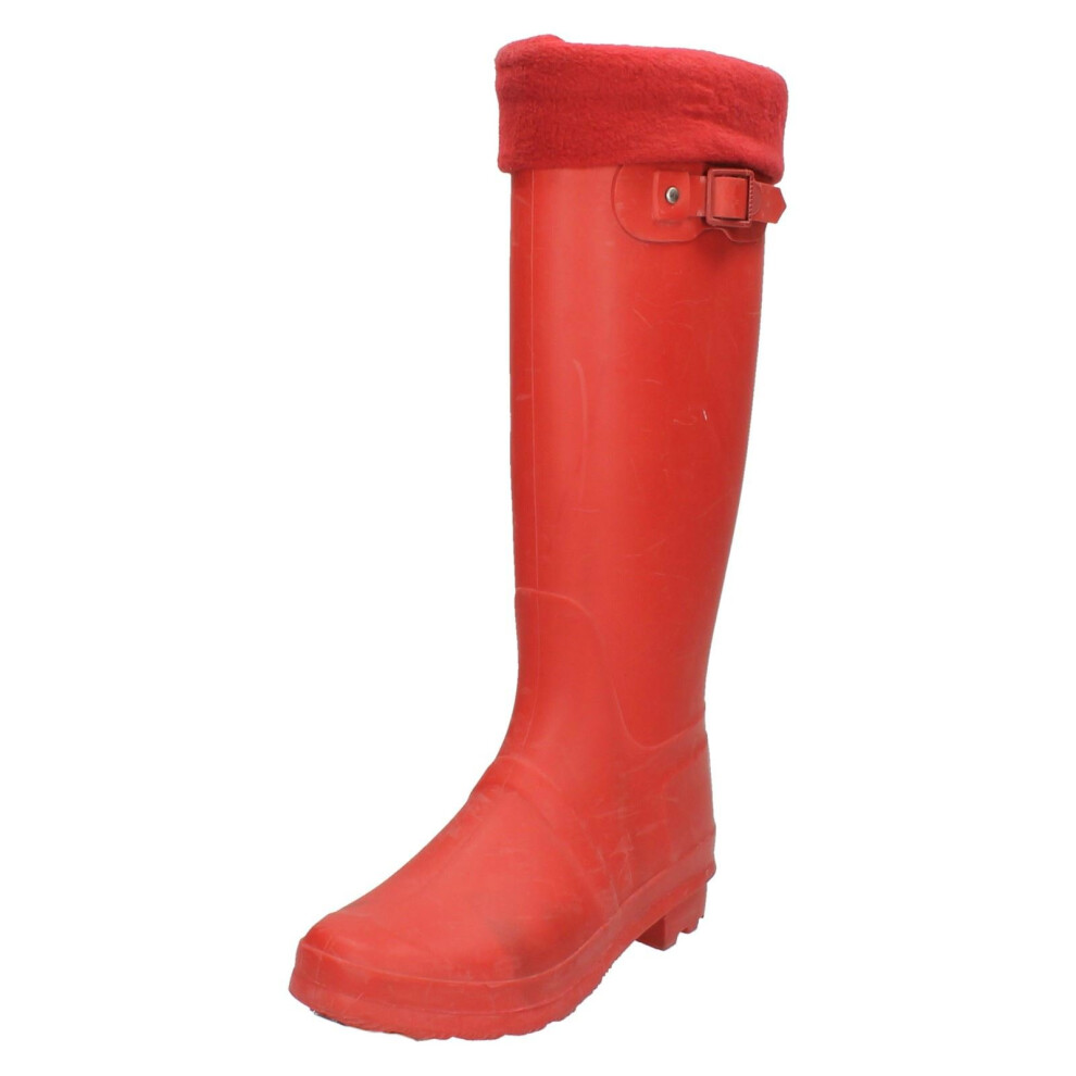 (UK 5, Red) Ladies Spot On Fleece Lined Wellington Boots