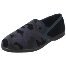 (UK 11, Navy (Blue)) Mens Spot On Camouflage Full Slippers