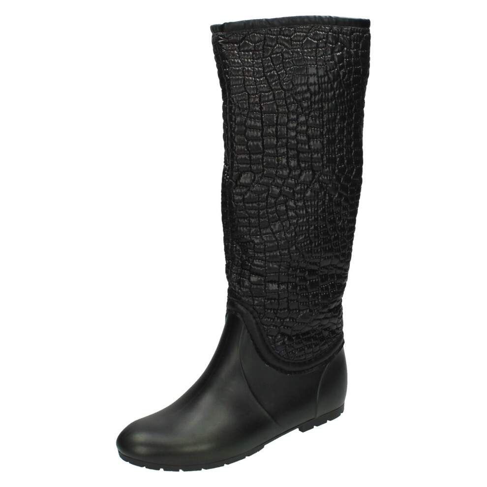 (UK 7, Black) Ladies Spot On Crocodile Style Wellington Boots