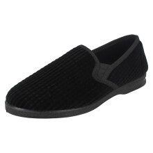 Mens Spot On X2012 Elasticated House Slippers - Black Textile - UK Size 11 - EU Size 45 - US Size 12