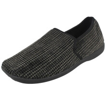 (UK 7, Black) Mens Spot On Chequered Full Slipper