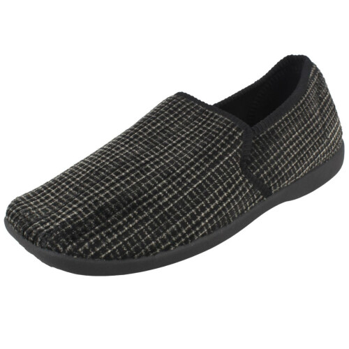 (UK 7, Black) Mens Spot On Chequered Full Slipper