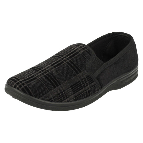 (UK 6, Black) Mens Spot On Quality Slippers
