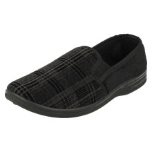 (UK 11, Black) Mens Spot On Quality Slippers