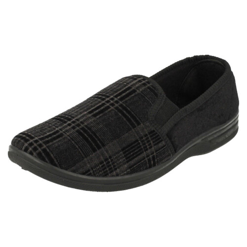 (UK 7, Black) Mens Spot On Quality Slippers