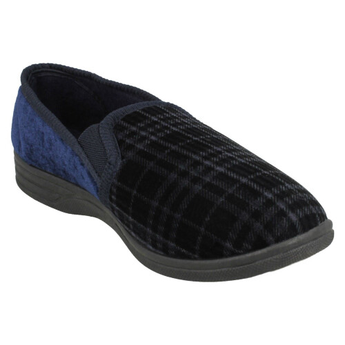 (UK 8, Navy (Blue)) Mens Spot On Checked Slippers 2