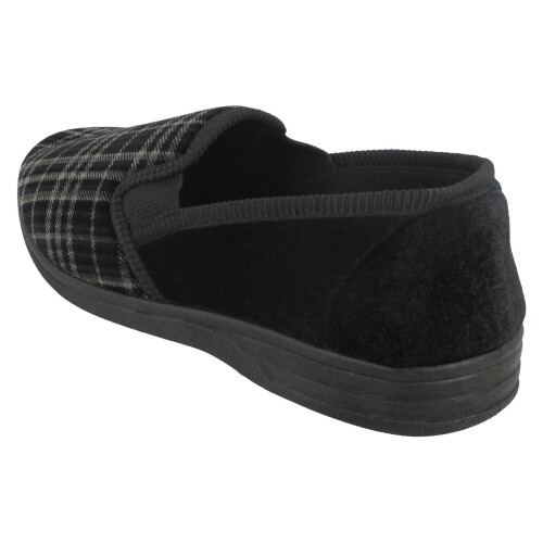 (UK 7, Black) Mens Spot On Checked Slippers 1