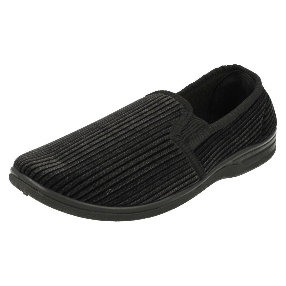 (UK 8, Black) Mens Spot On Quality Slippers