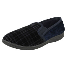 (UK 8, Navy (Blue)) Mens Spot On Checked Slippers
