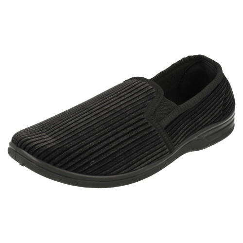 (UK 7, Black) Mens Spot On Quality Slippers