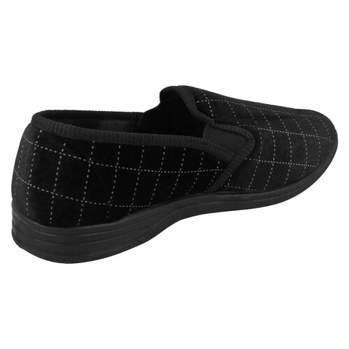 (UK 6, Black) Mens Spot On Check Slippers MS62 2
