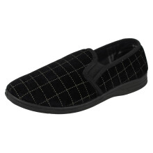 (UK 6, Black) Mens Spot On Check Slippers MS62