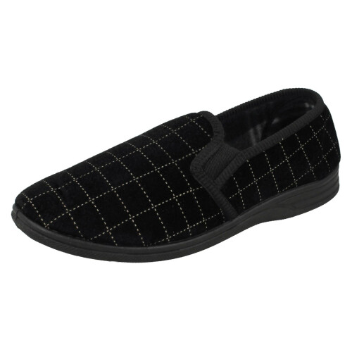 (UK 6, Black) Mens Spot On Check Slippers MS62