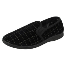 (UK 7, Black) Mens Spot On Check Slippers MS62